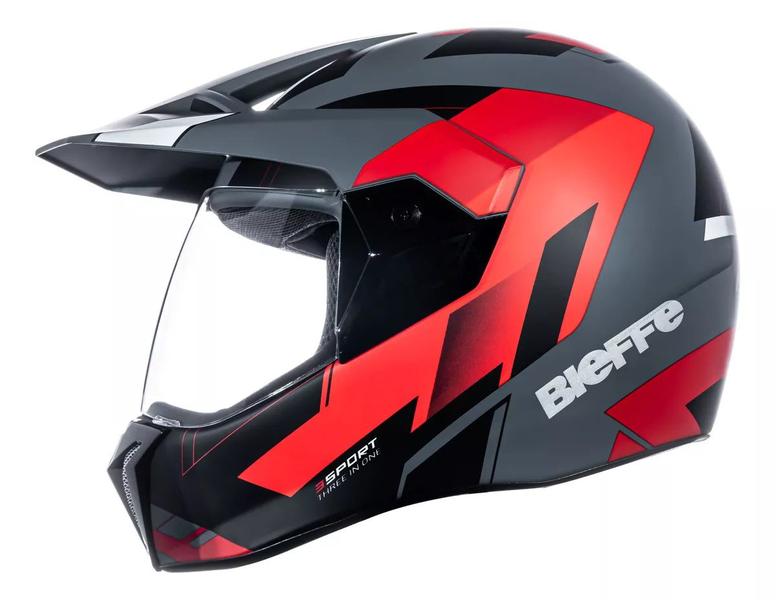 Imagem de Capacete Moto Bieffe 3 Sport React Cinza Dark Vermelho Fosco