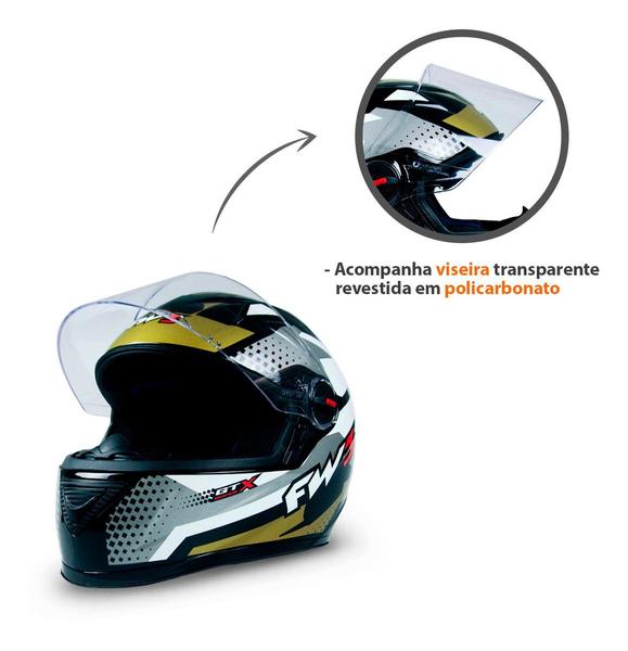 Imagem de Capacete Moto Fechado GTN Super Viseira Cristal Dourado/Cinza/Branco Inmetro Tamanho 60 - FW3