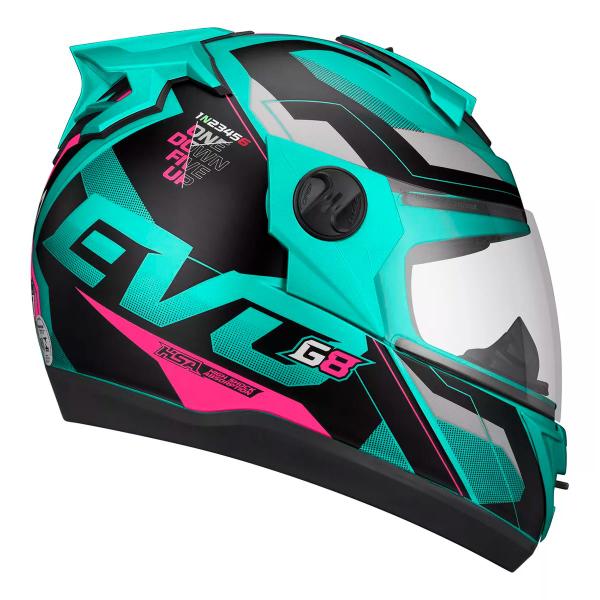 Imagem de Capacete Moto Fechado Verde Turquesa G8 EVO Viseira Cristal Inmetro Tamanho 56 58 60 62 Pro Tork