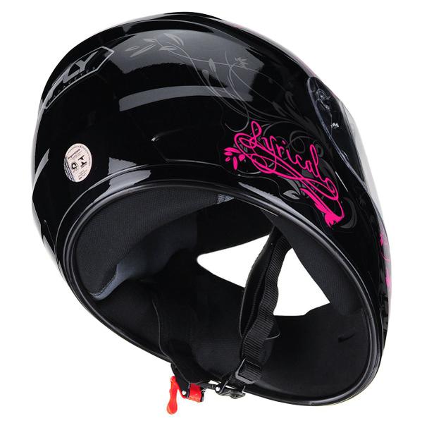 Imagem de Capacete Moto Feminino Fly F-9 Lyrical Preto Brilhante Rosa