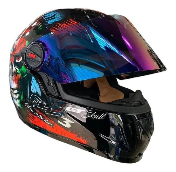 Imagem de Capacete Moto Fw3 Caveira Viseira Cristal Fumê E Camaleão 56