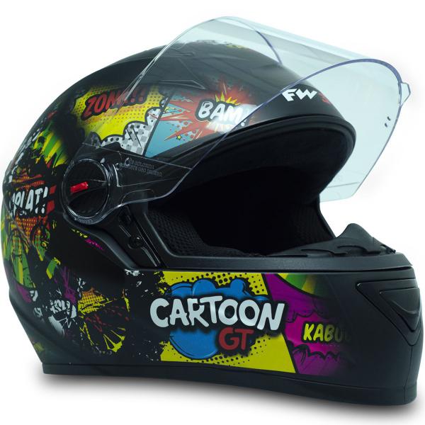 Imagem de Capacete Moto FW3 Gt Cartoon Preto Fosco C/ Viseira De Cristal Vários Tamanhos