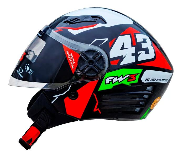 Imagem de Capacete Moto FW3 X Open Up 43 Vermelho e Verde Tamanho 60