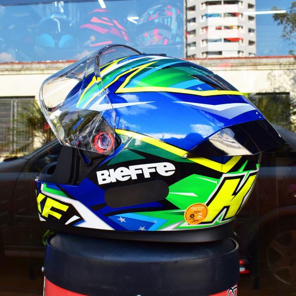 Imagem de Capacete Moto Masculino Bieffe B12 Kf Azul Amarelo Aerofolio