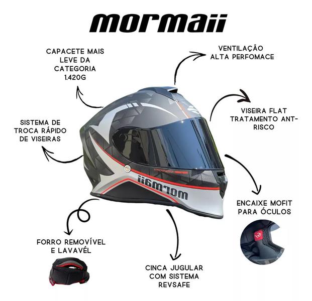 Imagem de Capacete Moto Mormaii M1 Tiger Draken Prata Fosco+narigueira