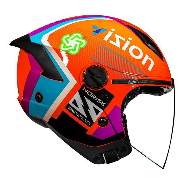 Imagem de Capacete Moto Norisk Neo Vizion Laranja Azul Motoqueiro