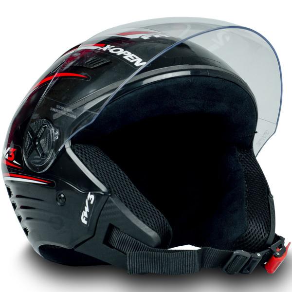 Imagem de Capacete Moto Open Preto Vermelho Tam 60 + Viseira Dourada