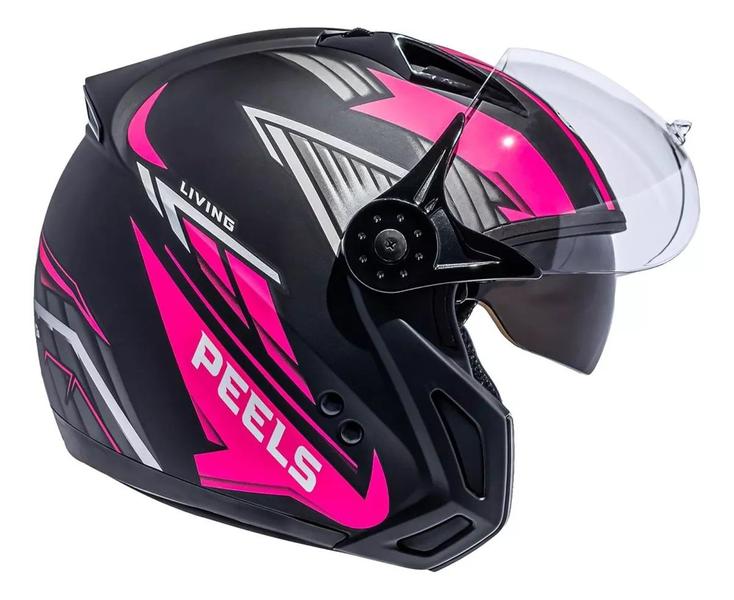 Imagem de Capacete Moto Peels Mirage Living Preto Fosco Pink Aberto