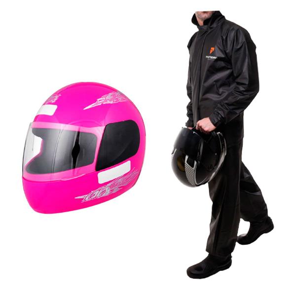 Imagem de Capacete Moto Pro Tork Aberto Liberty 4 Four Rosa + Capa de Chuva Pioneira