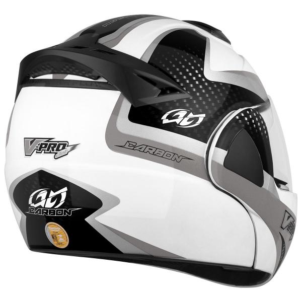 Imagem de Capacete Moto Robocop Escamoteável Articulado V-pro Jet 2 Carbon Branco Feminino Masculino Pro Tork