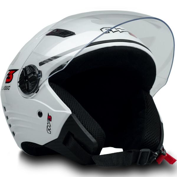 Imagem de Capacete Moto X Open Classic da FW3 Cor Branco Brilhante Tamanho 58 Viseira 2mm Inmetro Forro Removível ABS Resistente