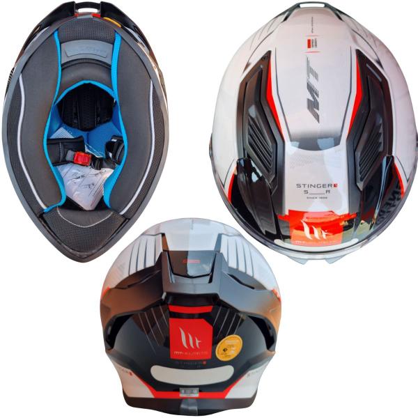 Imagem de Capacete Mt Stinger 2 Sr A5 Branco Vermelho Brilho+ Vis Fumê