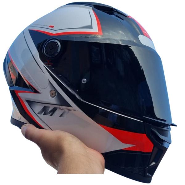 Imagem de Capacete Mt Stinger 2 Sr A5 Branco Vermelho Brilho+ Vis Fumê