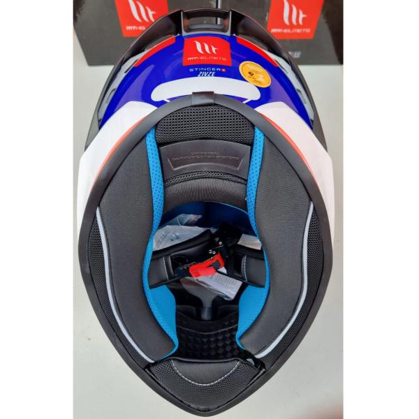 Imagem de Capacete Mt Stinger2  Zivze E7 Branco Azul Brilho + Vis Fumê