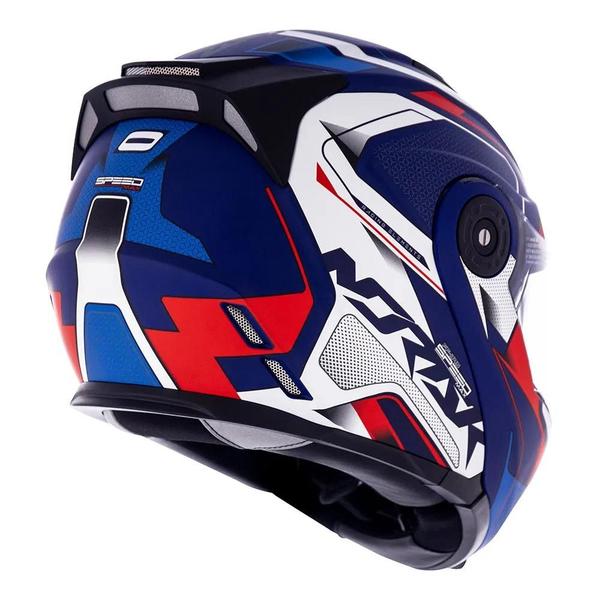 Imagem de Capacete Norisk Escamoteável FF345 Route Speedmax Azul Branco e Vermelho Fosco Robocop Articulado