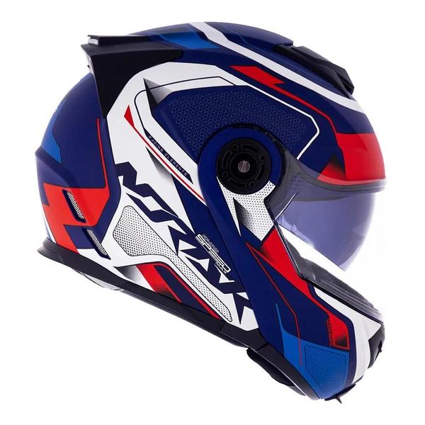 Imagem de Capacete Norisk Escamoteável FF345 Route Speedmax Azul Branco e Vermelho Fosco Robocop Articulado