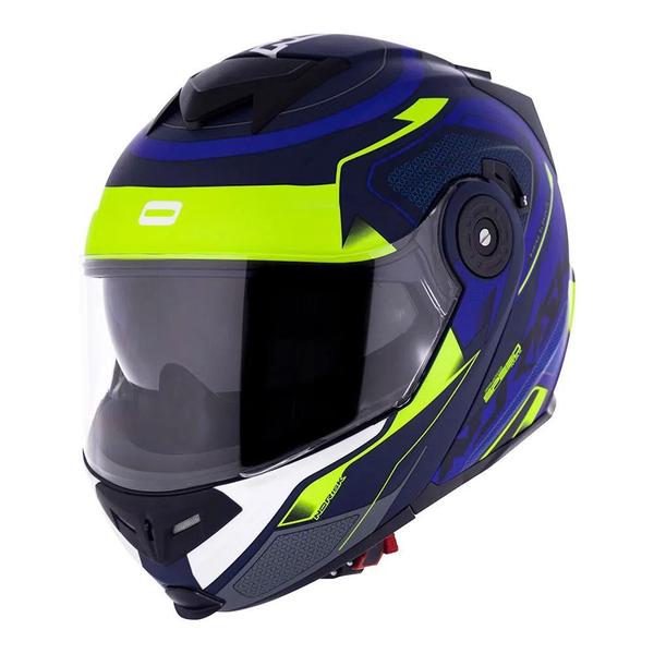 Imagem de Capacete Norisk Escamoteável FF345 Route Speedmax Azul e Amarelo Fosco Robocop Articulado Com Óculos