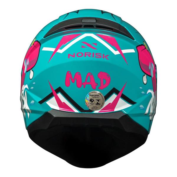 Imagem de Capacete Norisk Razor Mad Azul e Rosa Mais Viseira Camaleão