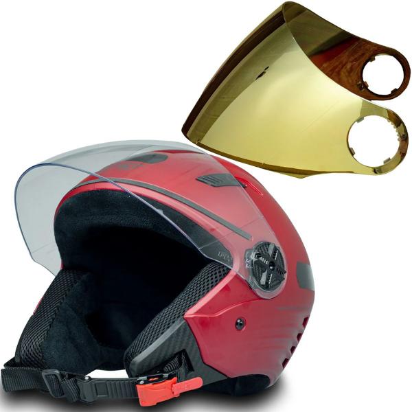 Imagem de Capacete P Moto Aberto Vermelho Fosco 56 C Viseira Dourada