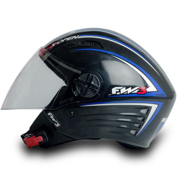 Imagem de Capacete P Moto X Open Preto Azul Tam 56 + Viseira Cromada