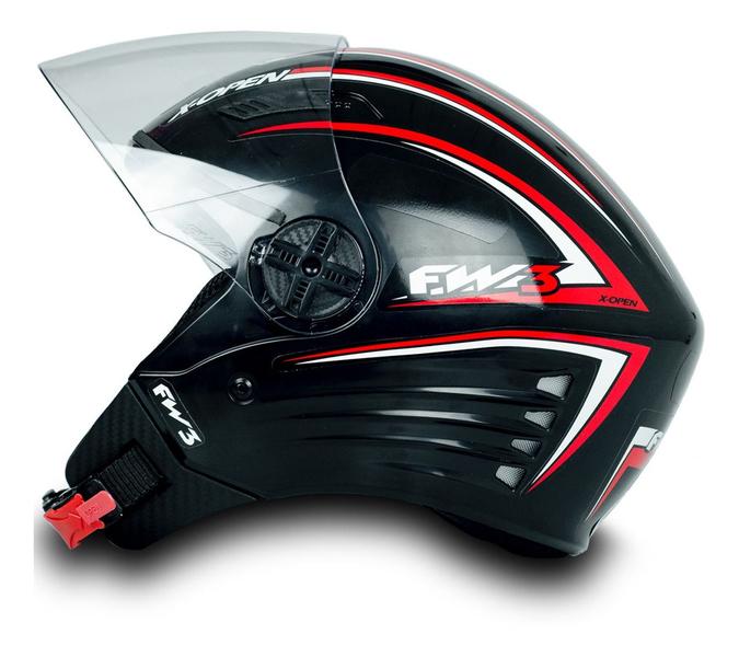 Imagem de Capacete Para Moto Aberto X Open Preto Vermelho Tamanho 60  Viseira Transparente INMETRO - FW3