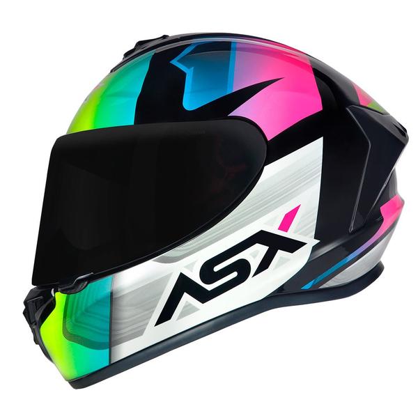 Imagem de Capacete para Moto Asx Draken Striker Amarelo Rosa Azul Grafite+ Viseira Fumê