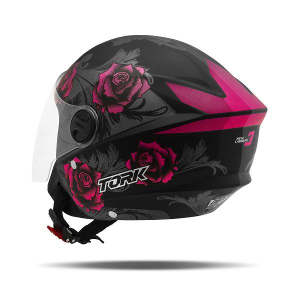 Imagem de Capacete Para Moto Feminino Florido New Liberty Pro Tork Three 3 Flowers Urbano Com Viseira Cristal