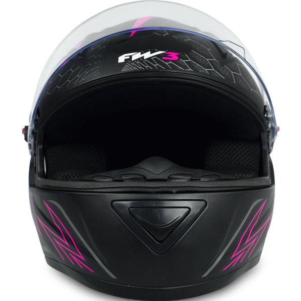 Imagem de Capacete Para Moto FW3 Com Narigueira Modelo Gt2 Integral Cor Preto Com Rosa Resistente Tamanho 56