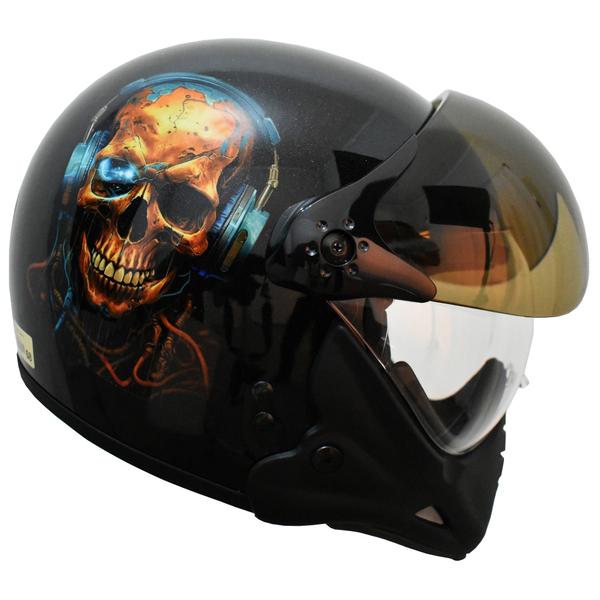 Imagem de Capacete Peels F21 Caveira Fone Musica Custom Com Queixeira