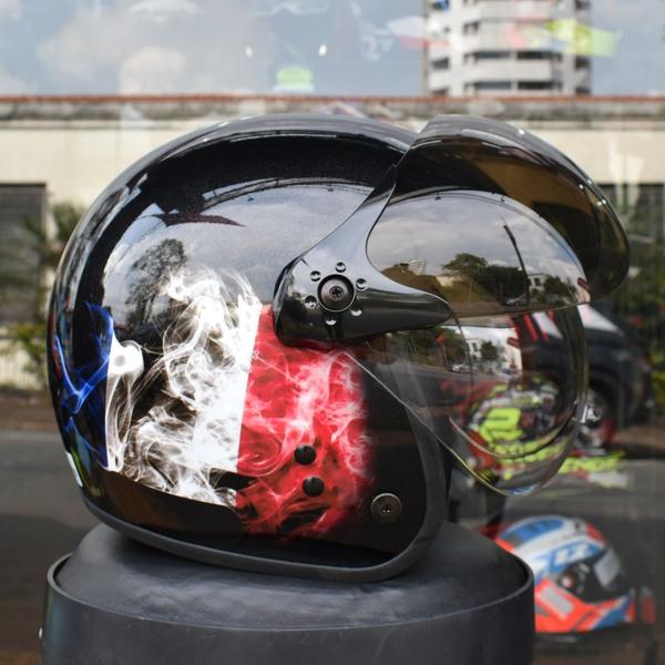 Imagem de Capacete Peels F21 França Bandeira Moto Custom Com Queixeira