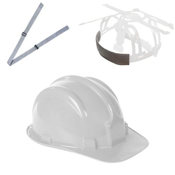 Imagem de Capacete plt plastcor em polietileno selo  inmetro branco c.a 31469 + jugular para capacete - a.t. - abf