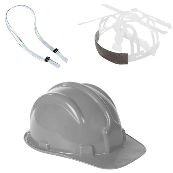 Imagem de Capacete plt plastcor em polietileno selo  inmetro cinza + jugular para capacete plastcor pvc c.a. 31469