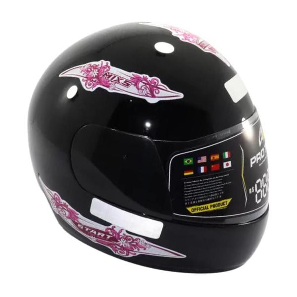 Imagem de Capacete Preto Moto Fechado Mixs Start For Girls Pro Tork Tam.60