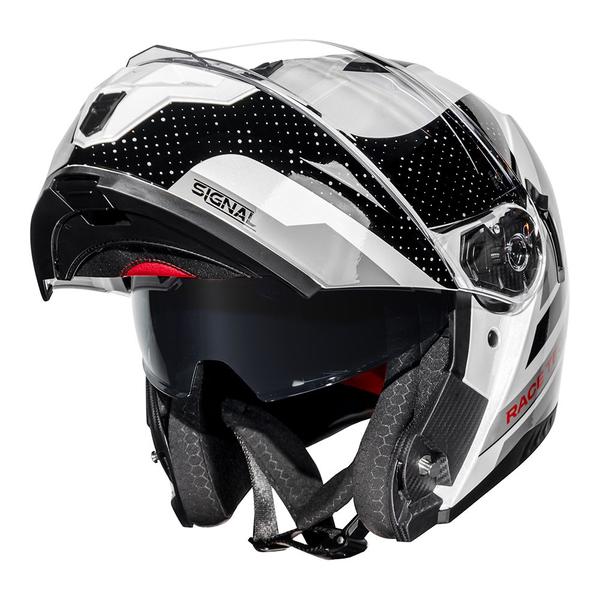 Capacete Race Tech Signal Gear Black White Escamoteável Com Óculos