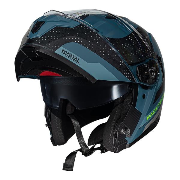 Capacete Race Tech Signal Gear Matte Blue Black Escamoteável Com Óculos