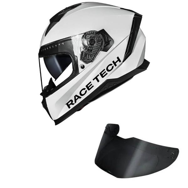 Capacete Race Tech Volt Monocolor Branco Mais Viseira Fumê