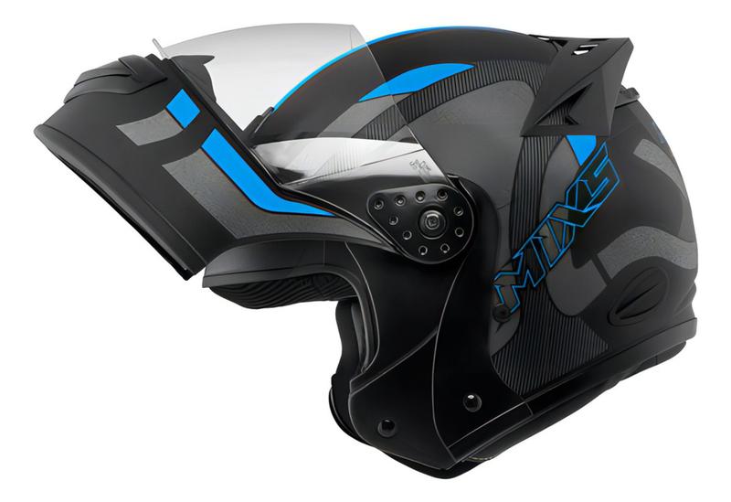 Imagem de Capacete Robocop Escamoteável Fechado Mixs Gladiator Delta S Cor Cinza Azul Fosco Tama. 58