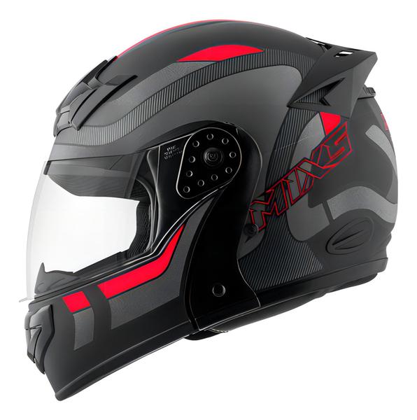 Imagem de Capacete Robocop Escamoteável Fechado Mixs Gladiator Delta S Cor Cinza Vermelho Fosco Tam. 62