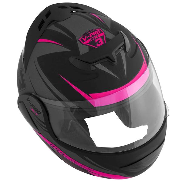 Imagem de Capacete Robocop Escamoteável V-Pro Jet 3 Preto e Rosa Tam. 60 CAP-576CZRS Pro Tork