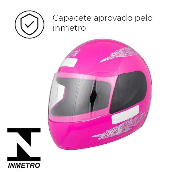 Imagem de Capacete Rosa Tamanho 58 ProTork Viseira Cristal Casco Em ABS E Cinta Jugular Com Fecho Revestido Em EPS