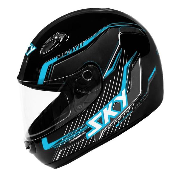 Imagem de Capacete Sky Gamma Preto Brilho Transf Azul 56 F083