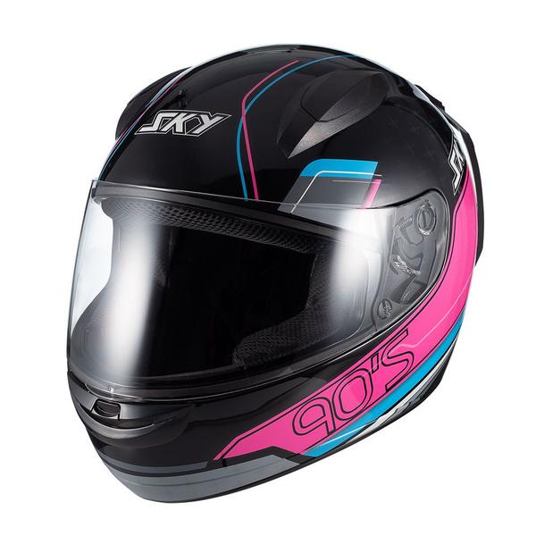 Imagem de Capacete Sky Two Anos 90 Preto Fosco Transf Azul/rosa 62