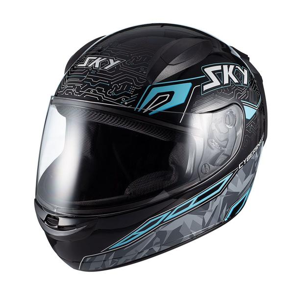 Imagem de Capacete sky two cyber snake preto fosco transf azul 62