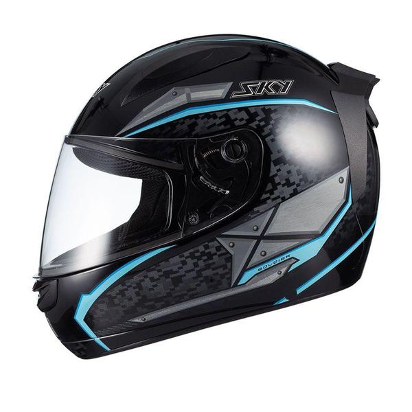 Imagem de Capacete Sky Two Soldier Preto Fosco Transf Azul 60 - MOTOSKY