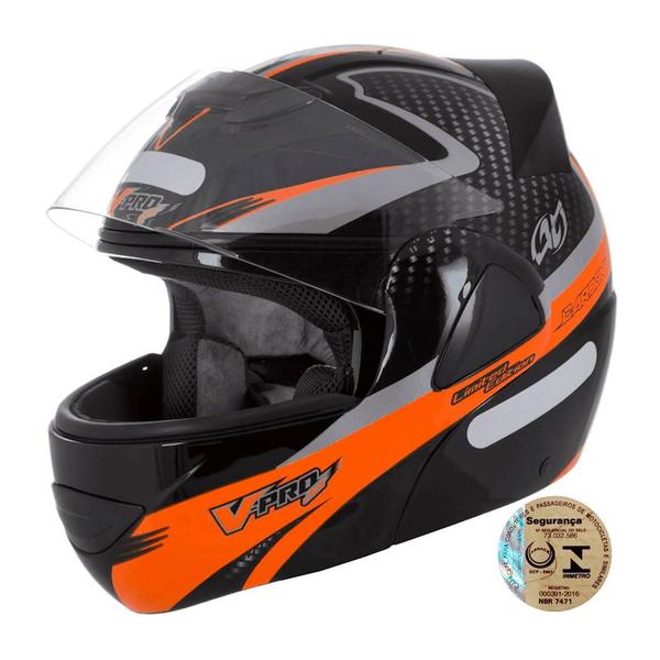 Imagem de Capacete V-Pro Jet 2 Carbon Preto e Laranja Tamanho 60 Pro Tork - CAP-444PTLR