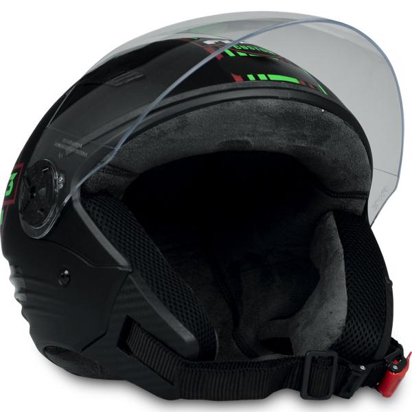 Imagem de Capacete X Open Preto Fosco Verde Tam 60 Viseira Dourada