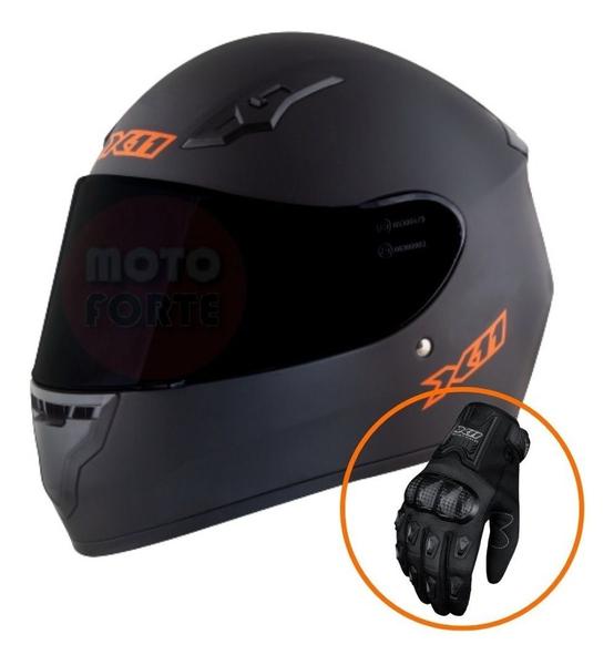 Imagem de Capacete X11 Trust Shadow Laranja + Luva Blackout 2 + Viseira Fumê