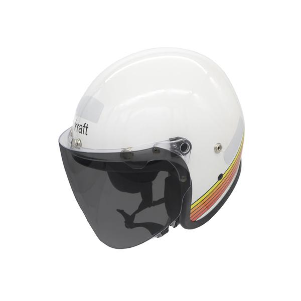 Imagem de Capacetede Moto Aberto Custom Old School Race Branco Vermelho Viseira Full Face Fume