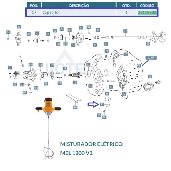 Imagem de Capacitor CÓD: 29115690 Misturador Elétrico 1200 - Menegotti