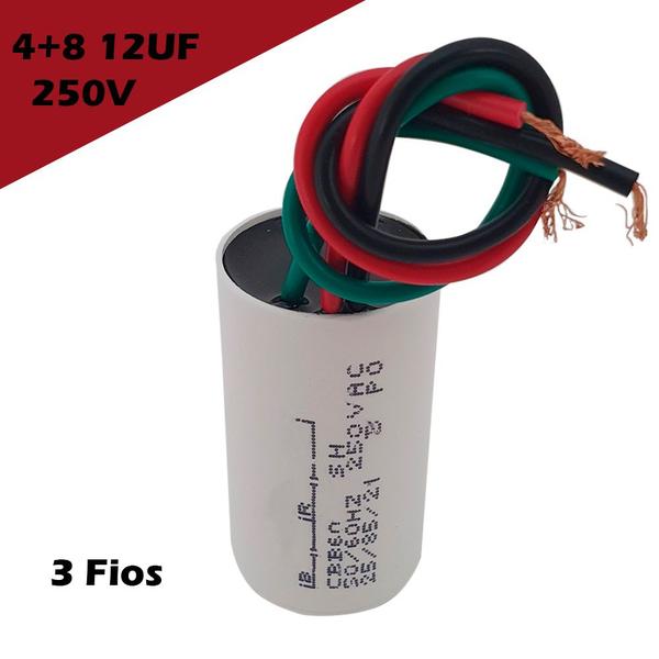 Imagem de Capacitor com fio  3 fio 12uf 4+8 Uf 250 Vac